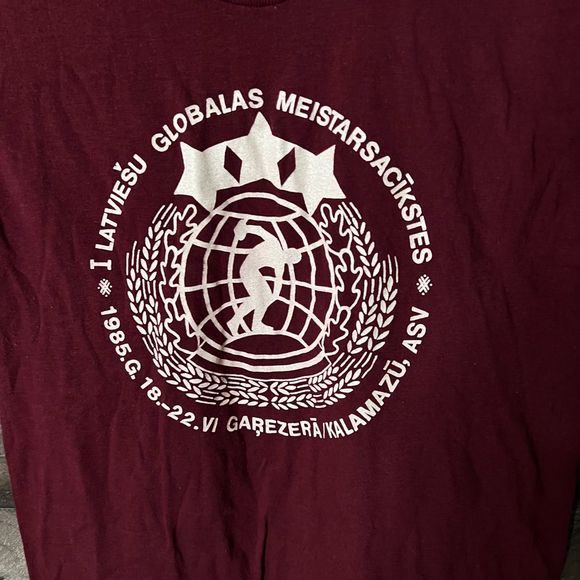 VTG 80s Latvia Athletics T Shirt USA Medium - Picture 2 of 4